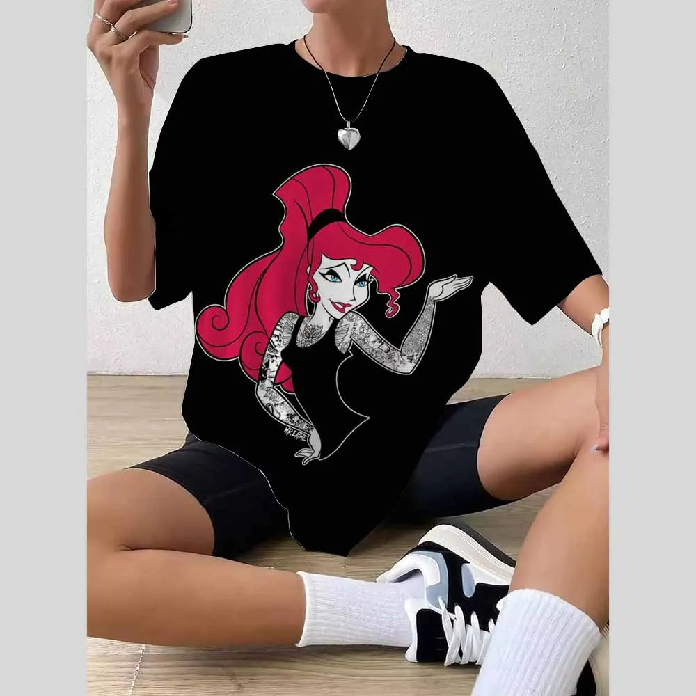 Women’s 2025 Trend Top – 3D Disney Princess Print T-Shirt / Blouse Fashionable Summer 👗✨