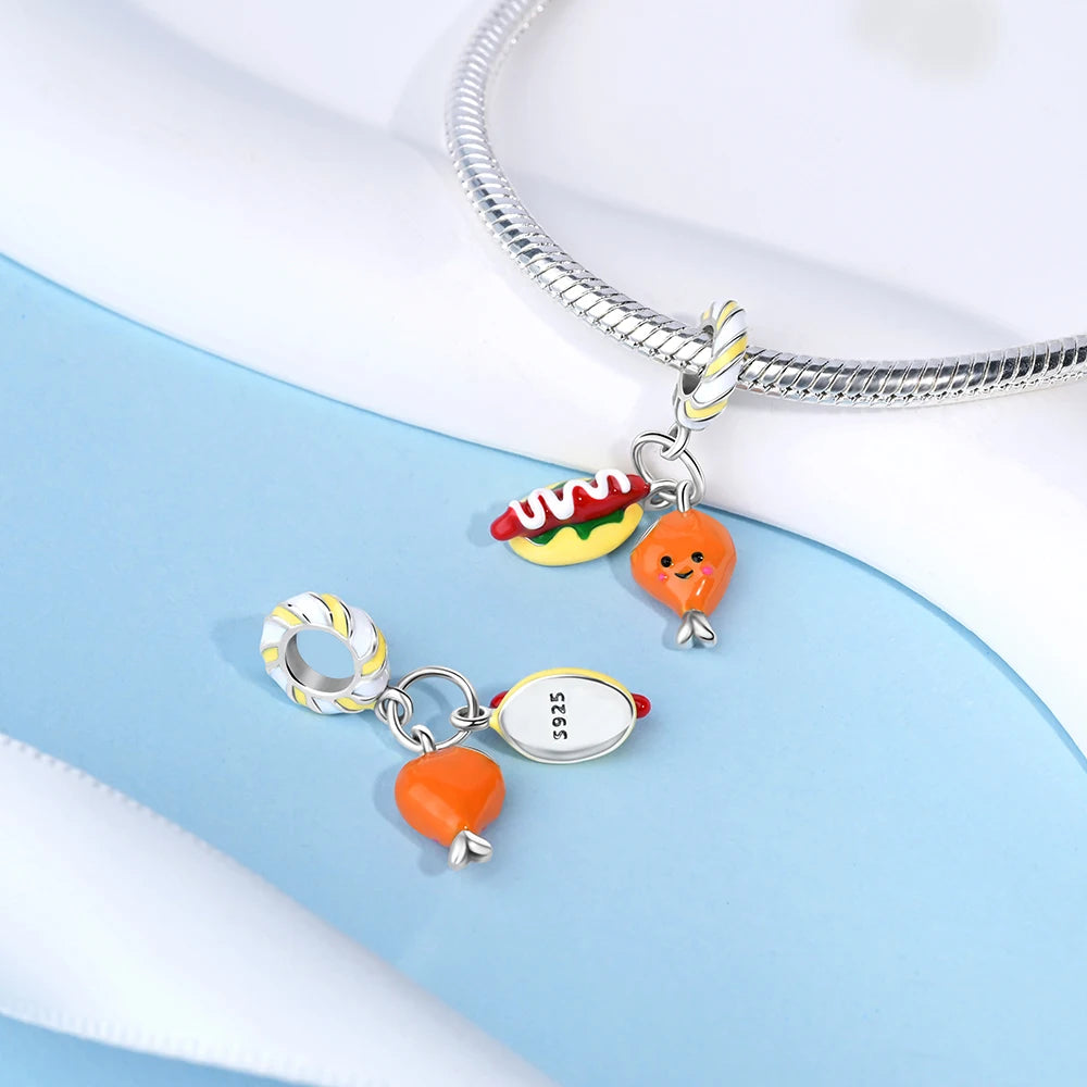 2025 New 925 Sterling Silver Coffee, Cake, Fruit & Burger Charms | Fit Pandora Bracelet & Necklace DIY Jewelry