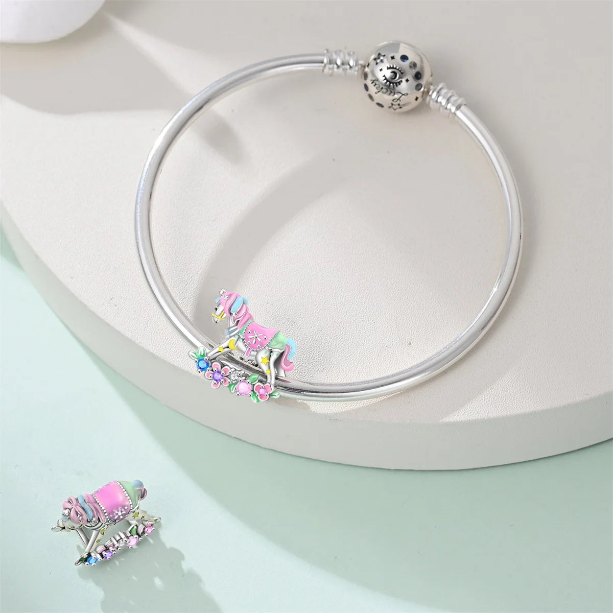 Romantic Pink Flowers 925 Sterling Silver Charms | Bag Lipstick Heart Bow Rose Bead Fit Original Bracelet DIY Jewelry Gift