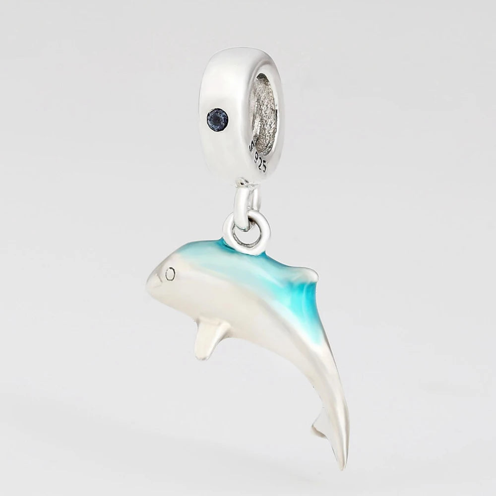 925 Sterling Silver Blue Planet & Dolphin Galaxy Dangle Charm | Women’s Bracelet DIY Jewelry