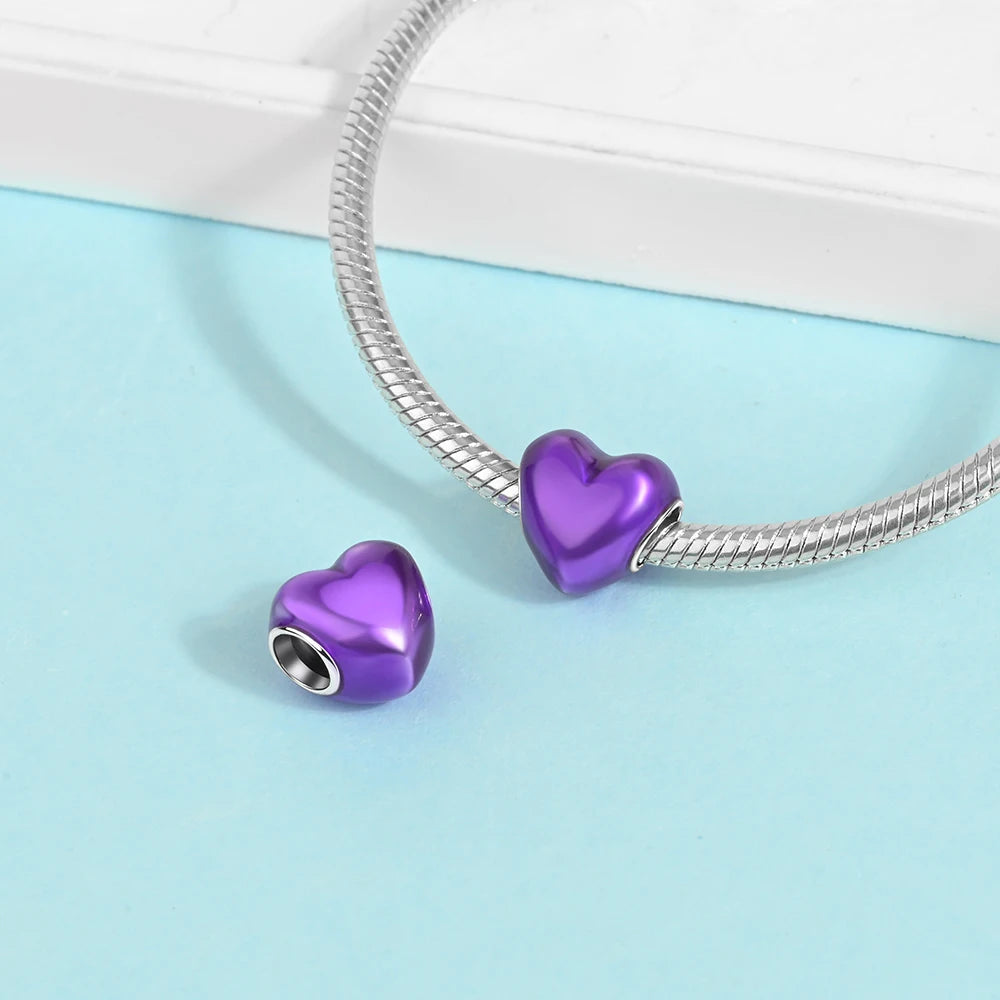 2025 New 925 Sterling Silver Colorful Shine Heart Charm Beads | Fit Snake Chain Bracelet & Necklace Women DIY Jewelry