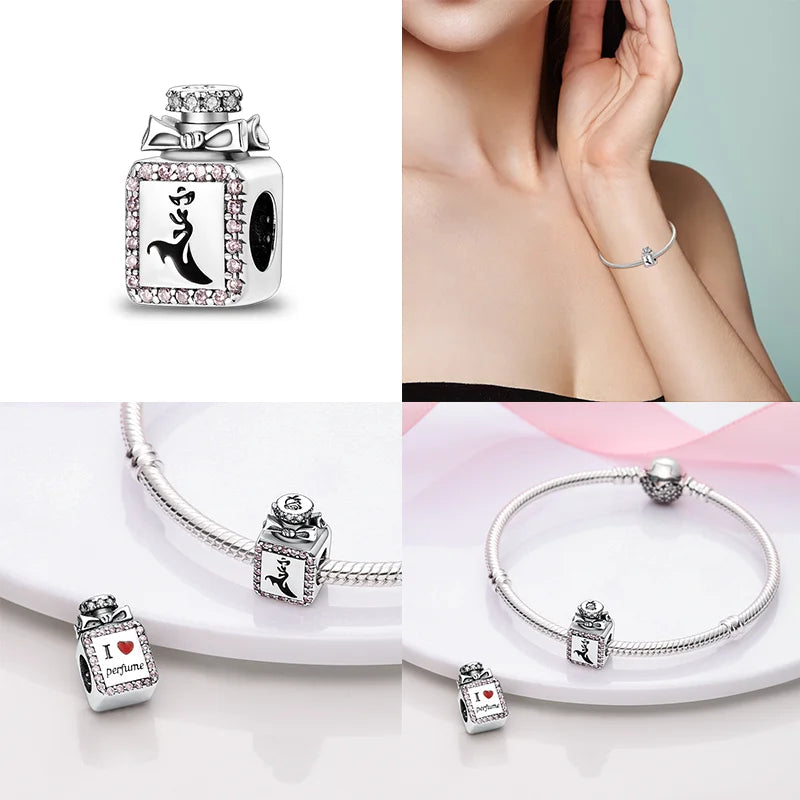 925 Sterling Silver Perfume Bottle Charm Bead – Fits Pandora Bracelet DIY Jewelry Gift for Women