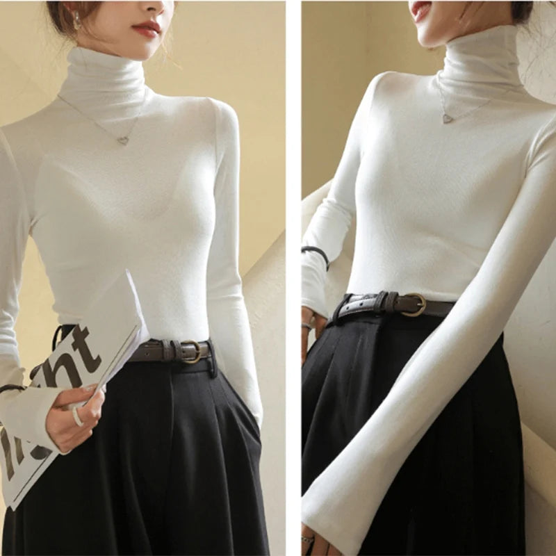 Women's Turtleneck Knitted Sweater | Autumn Slim Fit Pullover | High-End Long Sleeve Basic Top
