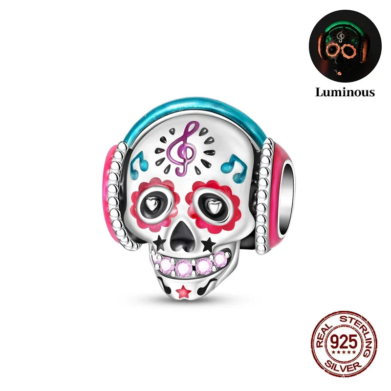 925 Sterling Silver Halloween Luminous Skull & Pumpkin Charms | Fits Original Pandora Bracelet | Party DIY Jewelry Gift