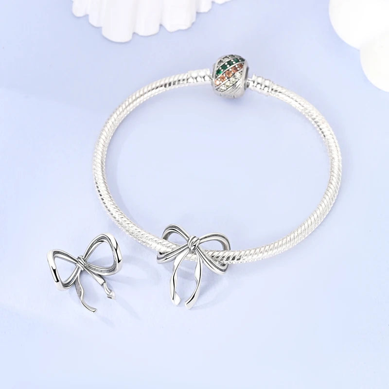 925 Sterling Silver Golden Charms Bow Cross Earth Passport Dangle | Fits Original Bracelet DIY Jewelry Gift for Women