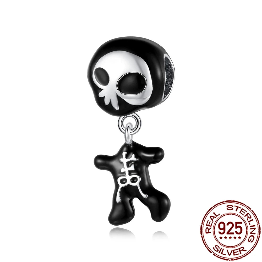 Gothic 925 Sterling Silver Grim Reaper Skull Charm Bead Fit Pandora Bracelet