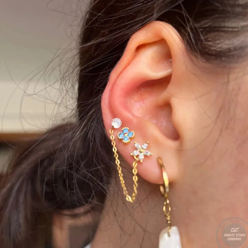 Women’s Punk Rock Helix Ear Cuff with Long Chain | Surgical Steel Fake Cartilage Hoop Earrings Set