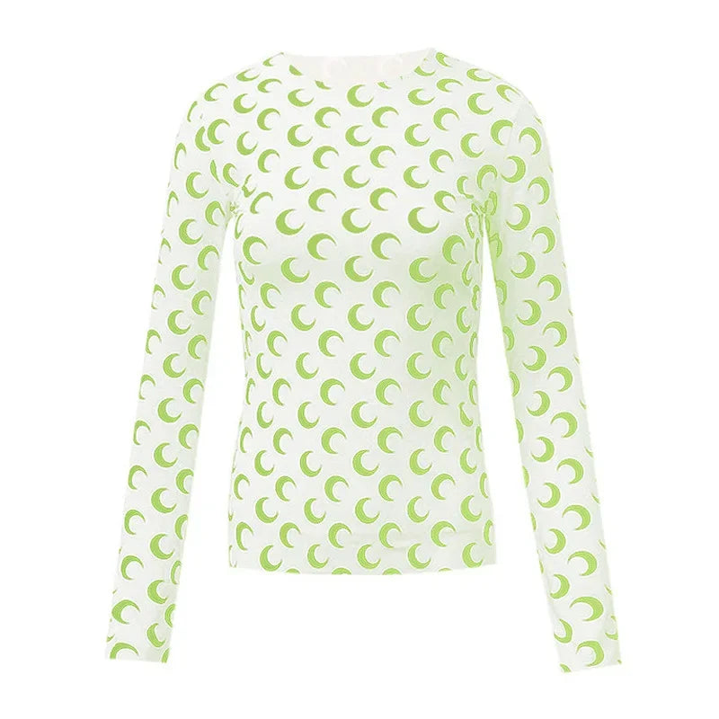 Spring Autumn Women’s Long Sleeve Ice Silk T-Shirt – Sun Protection Printed Mesh Base Layer Casual Top 🌿✨
