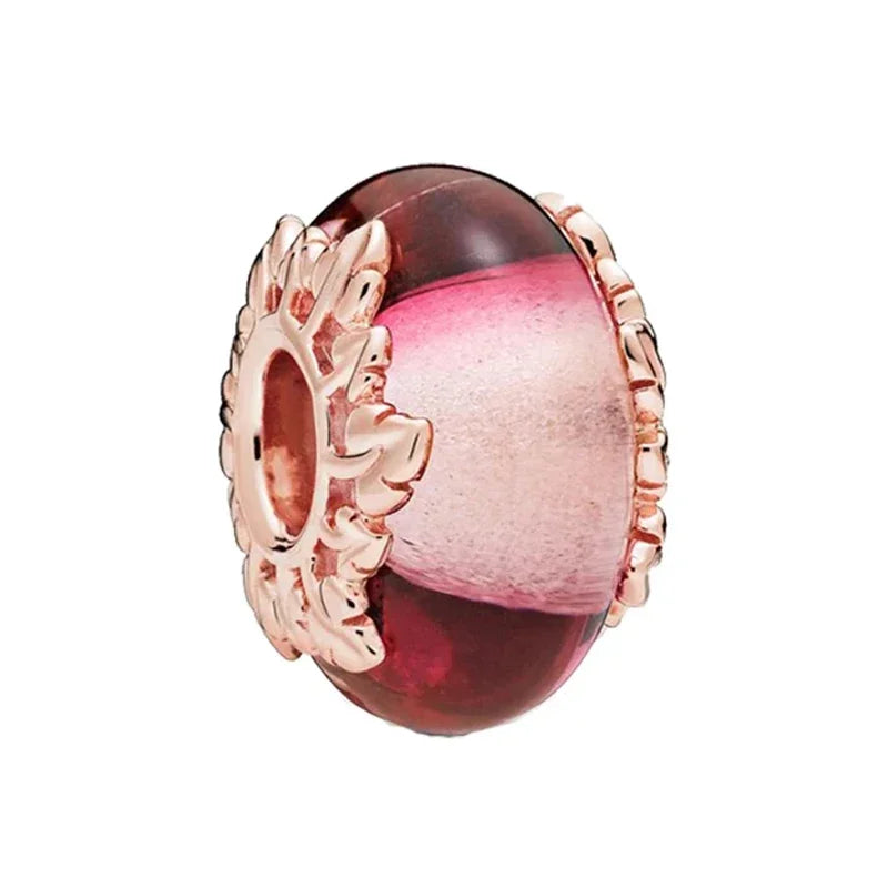 925 Sterling Silver Murano Glass Galaxy & Clover Heart Beads | Fit Pandora Bracelet DIY Jewelry Gift for Mum