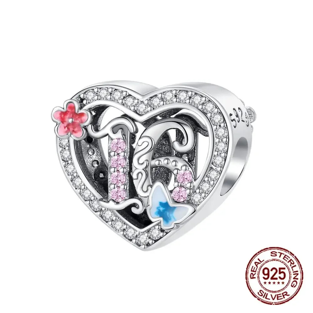 925 Sterling Silver Number & Puppy Family Beads Pendant | Fit 4mm Hole Bracelets