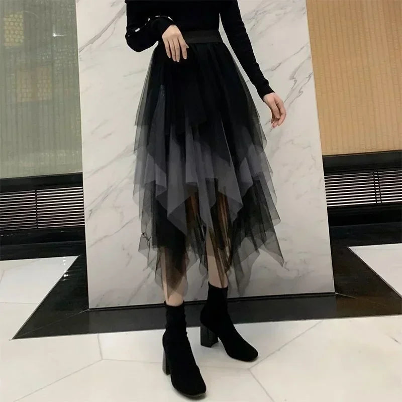 Women’s Summer Tutu Skirt – Harajuku High Waist Tulle Mesh Midi Faldas 👗✨