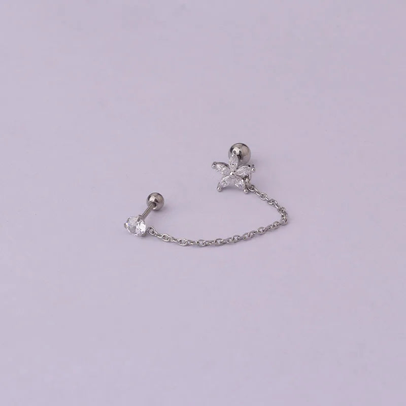 Women’s Punk Rock Helix Ear Cuff with Long Chain | Surgical Steel Fake Cartilage Hoop Earrings Set