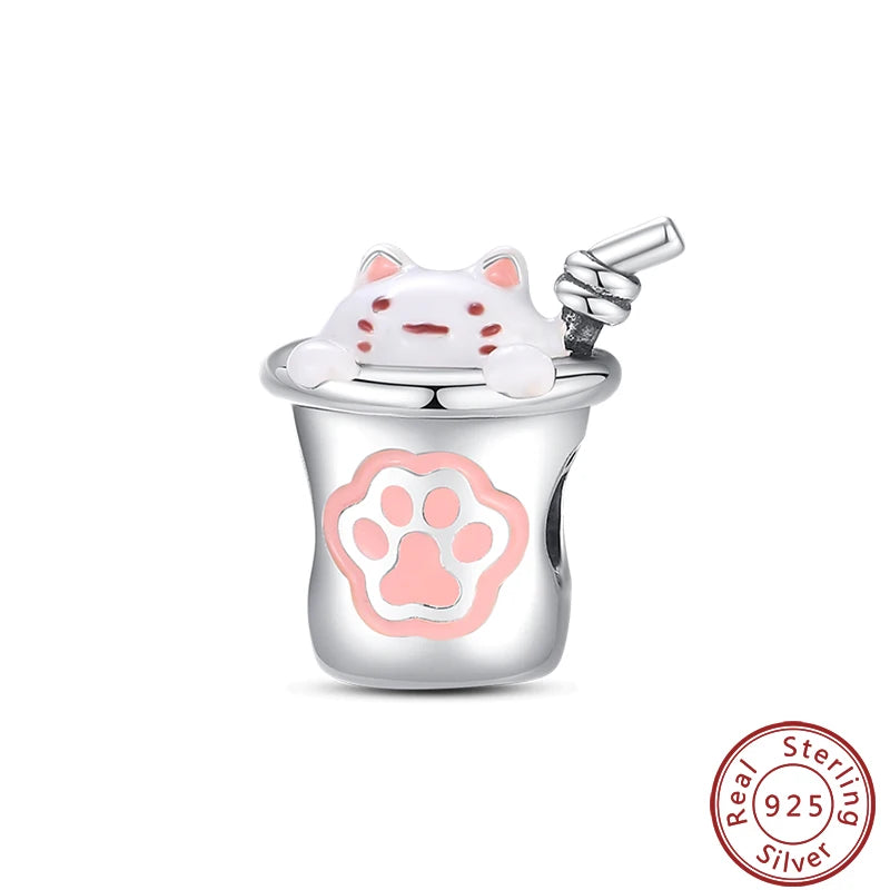 925 Sterling Silver Dessert Afternoon Tea Charm – Coffee, Cake, Pizza & Fries Beads Fit Original Pandora Bracelet DIY Jewelry