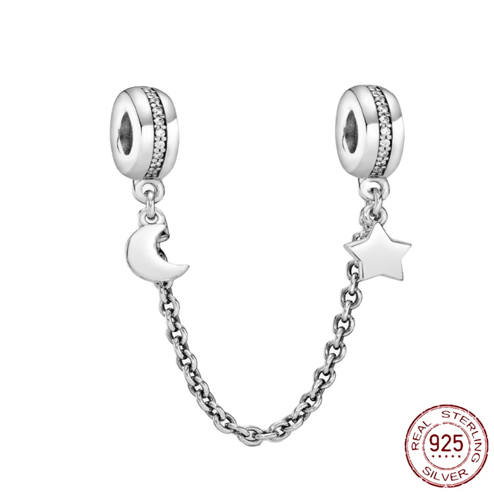 925 Sterling Silver Safety Chain Charms for Pandora Bracelets Women Jewelry