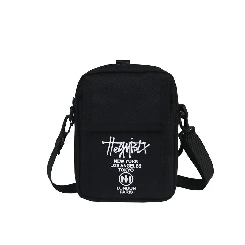 Casual Black Canvas Crossbody Bag | Pocket Messenger Bag for Women & Students