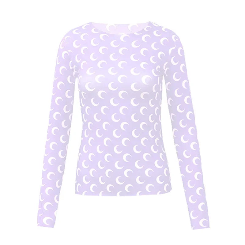 Spring Autumn Women’s Long Sleeve Ice Silk T-Shirt – Sun Protection Printed Mesh Base Layer Casual Top 🌿✨