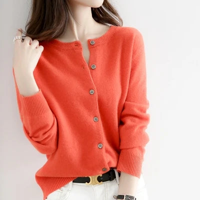 Off-Season Knitted Open Cardigan – Women’s Loose Round Neck Outerwear | Large Size Sweater for Spring & Autumn