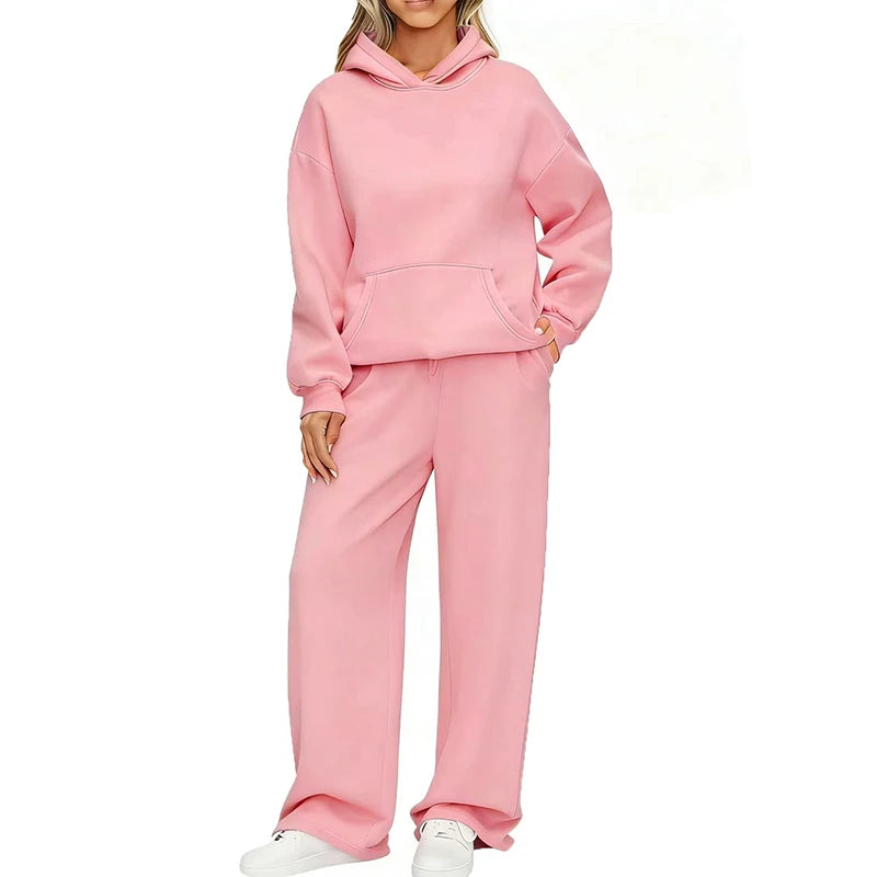 Women’s Autumn Winter Hoodie & Wide Leg Pants Two-Piece Tracksuit – Casual Loose Sportswear ❄️👟