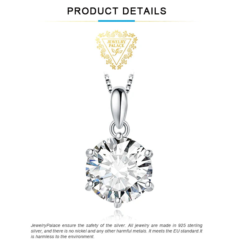JewelryPalace Moissanite 1-3CT Round Pendant – 925 Sterling Silver Necklace for Women
