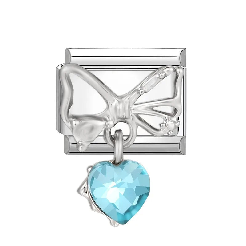 2025 Original Zircon Bow Knot Star Cherry Italian Charm | Stainless Steel 9mm Links DIY Modular Bracelet Jewelry Wholesale