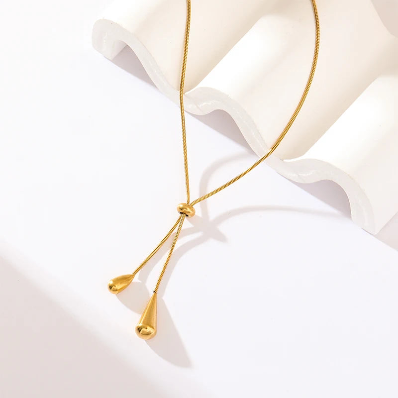 GANEMLY 316L Stainless Steel Water Drop Pendant Necklace – 18K Gold Plated Trendy Women’s Jewelry Gift