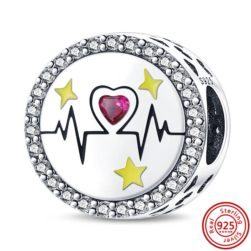 New 925 Sterling Silver Heart Paw Print Bone Clover Flower Heartbeat Charms | Fit Original Bracelet Women Jewelry Gift