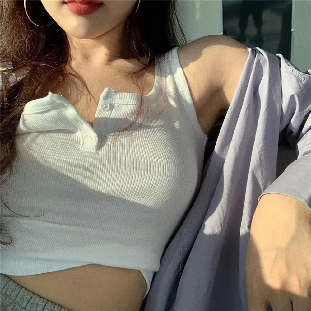 Summer Knitted Round Neck Top for Women – High Elasticity Casual Camisole Sexy Vest