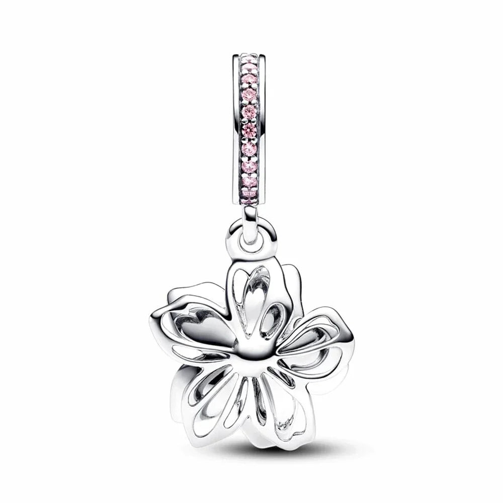 925 Silver Pink Cherry Blossom 🌸 Dangle Charm Bead for Pandora Bracelet