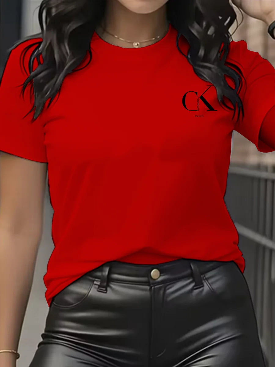 Luxury Brand Cartoon Letter Print T-Shirt | Women's Y2K Summer Trend Top | Fashion Short Sleeve Crew Neck Tee