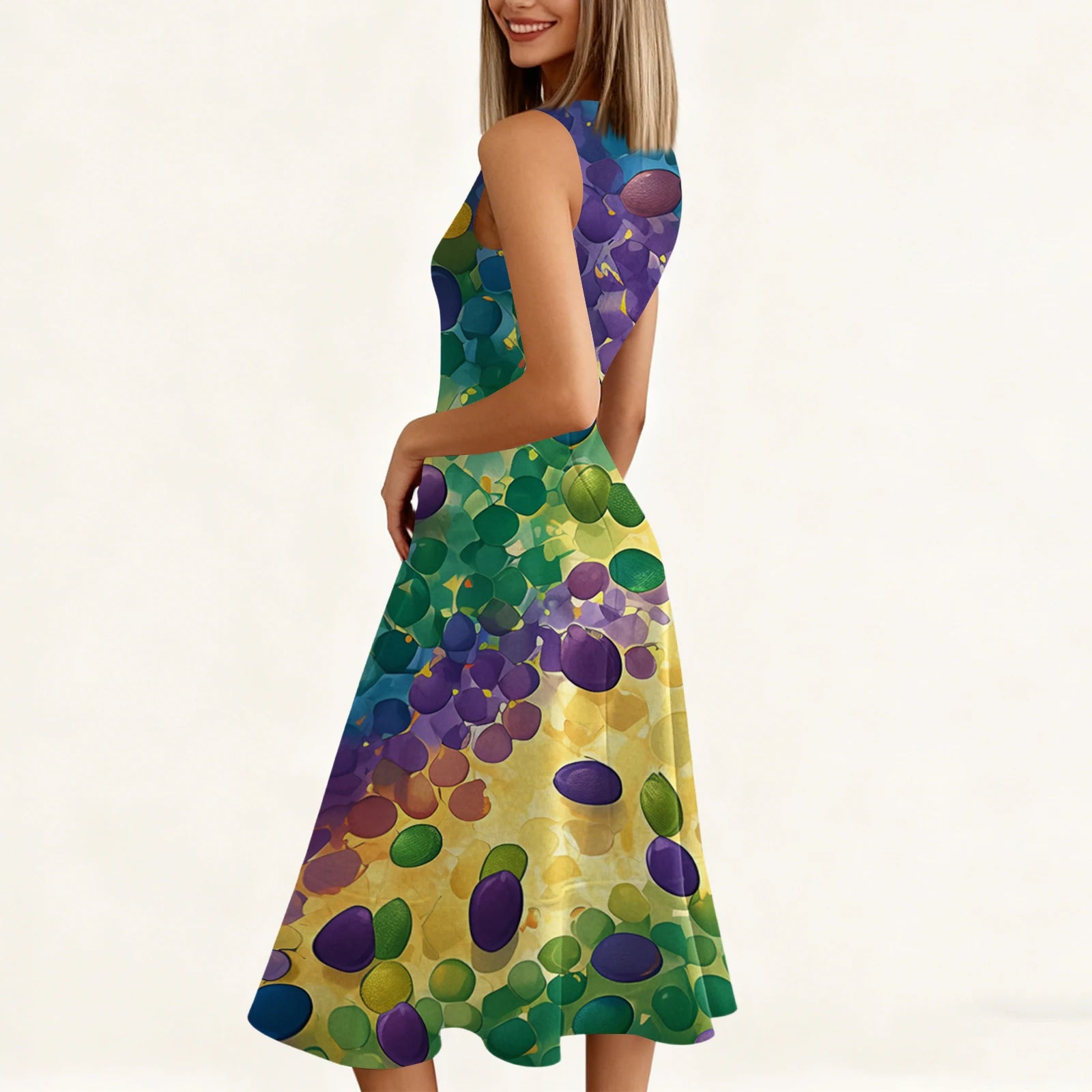 Carnival Women's Dress 🎉 Ruffled Printed Casual Dress 👗 Sleeveless Round Neck Stylish Festival Costume ✨