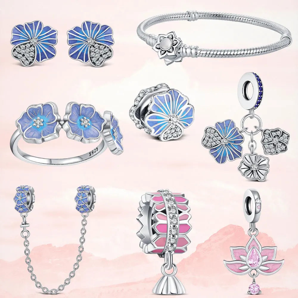 925 Sterling Silver Lotus Charm Bead | Fit Pandora Bracelet DIY Women’s Fashion Jewelry