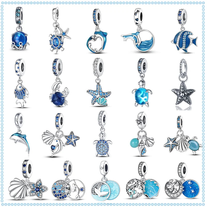 Blue Ocean Series 925 Sterling Silver Turtle Crab Mermaid Charms for 3mm Bracelet