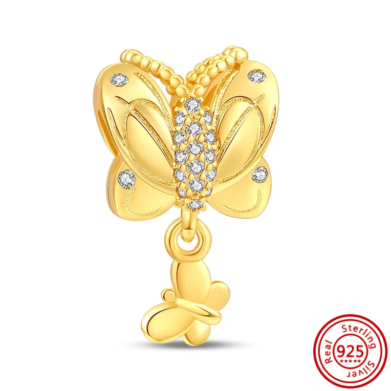 New Plated Gold Sparkling Charm Palace Museum Chicken Cactus Bee Bead | Fit Original 925 Silver Bracelet DIY Jewelry Gift