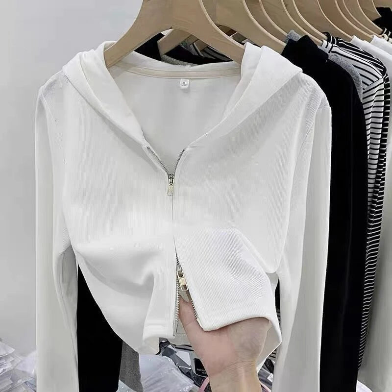 ✨ Design Sensation Women’s Short Knitted Hat & Double Zipper Cardigan 🧶 Pure Color Korean Style Long Sleeve Spring Autumn Fashion