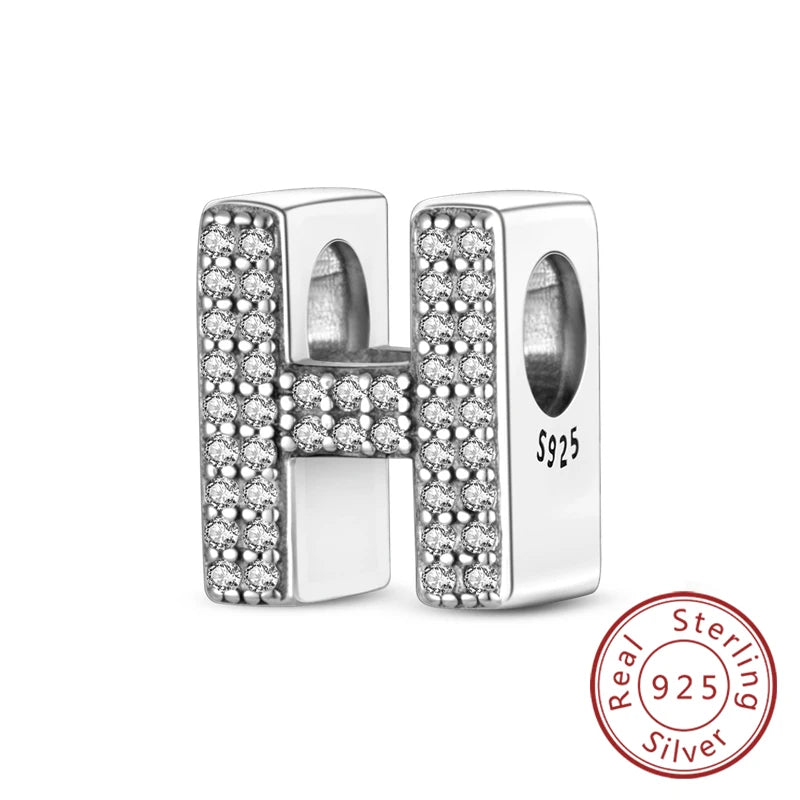 925 Sterling Silver A–Z Alphabet Letter Charms | 26 Letters Beads Fit Original Bracelet DIY Jewelry Making Gift