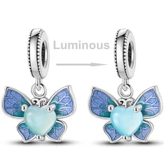 925 Sterling Silver Blue Series Charm | Dragonfly, Butterfly, Bird & Pansy Flower Pendant for 4MM Bracelet