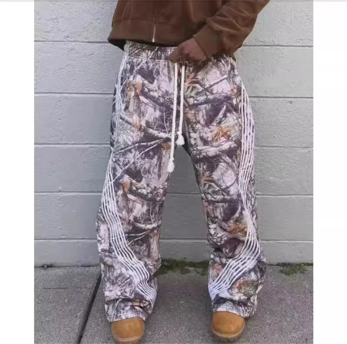 Y2K Camouflage Casual Pants – Embroidered Camo Tactical Jogging Drawstring Sweatpants for Men & Women