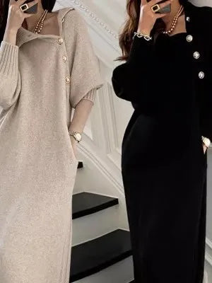 Autumn Winter Women's Knitted Midi Dress 🧶 Luxury Base Layer Ladylike Camere Inner Match Dress ❄️ Elegant Cozy Fashion