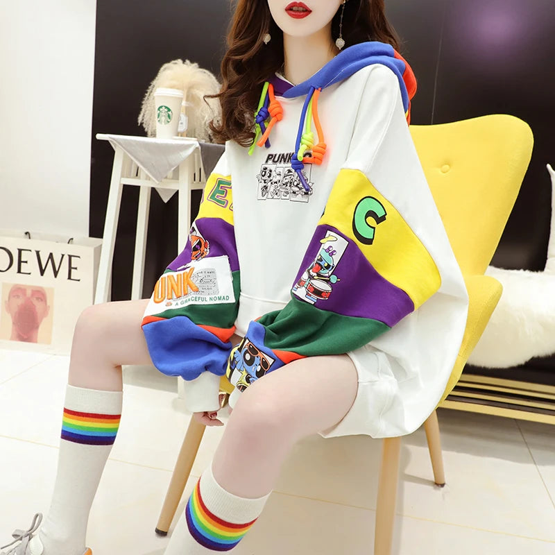 Plus Size Women’s Hoodie – Fleece-Lined Mid-Length Jacket | Autumn Winter Trendy Korean Style Long Sleeve Sweatshirt