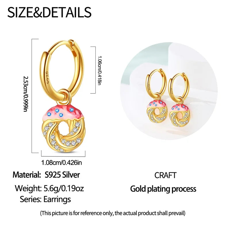 Original 925 Sterling Silver Fruit Series Earrings | Cherry & Strawberry Zircon Hoop Studs for Women Girls Party Jewelry