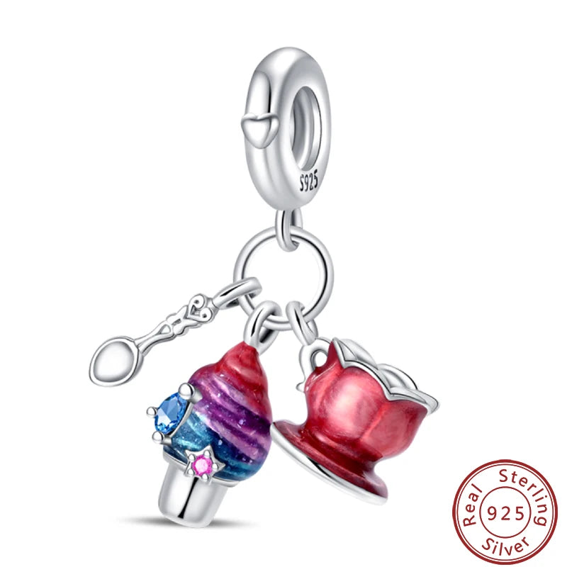 925 Sterling Silver Dessert Afternoon Tea Charm – Coffee, Cake, Pizza & Fries Beads Fit Original Pandora Bracelet DIY Jewelry