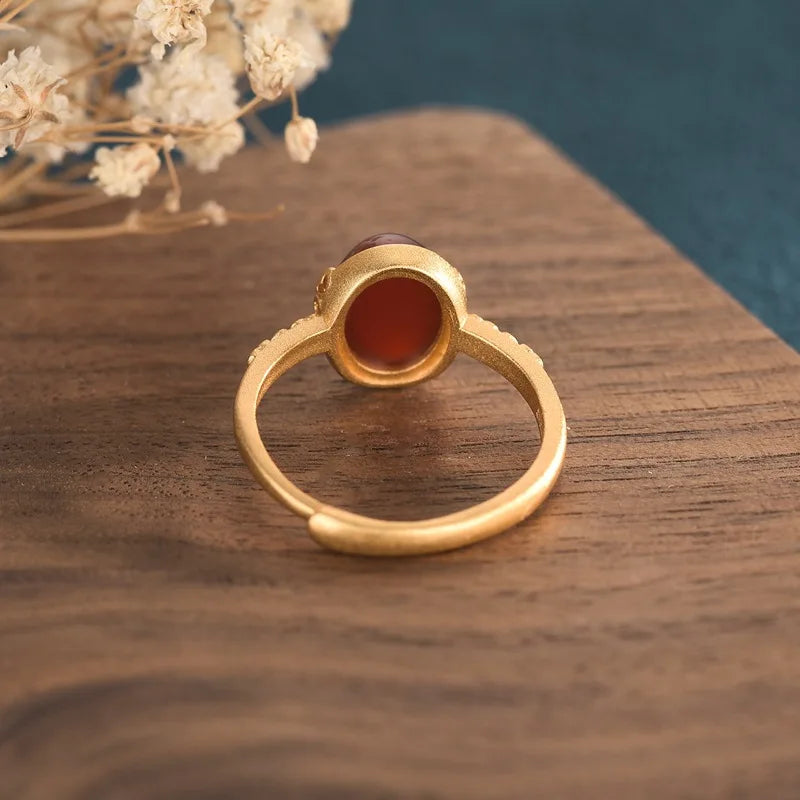 PANJBJ 925 Sterling Silver Hotan Jade Geometric Adjustable Ring | Retro Delicate Jewelry Gift for Women