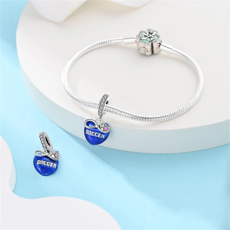 925 Sterling Silver Soccer Trophy Jersey Charm Beads – Fits 3mm Bracelets DIY Jewelry