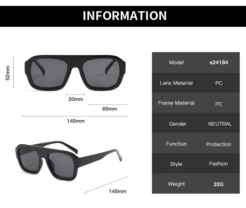 Classic Rectangular Large Frame Sunglasses – Women Fashion New Retro Sun Glasses | INS Eyeglasses Men Unisex