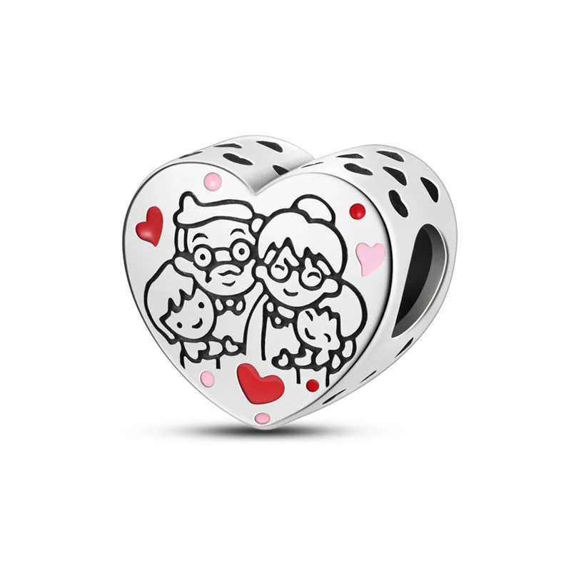 925 Sterling Silver Heart Shaped Warm Family Charm Beads Butterfly Flower Pendant