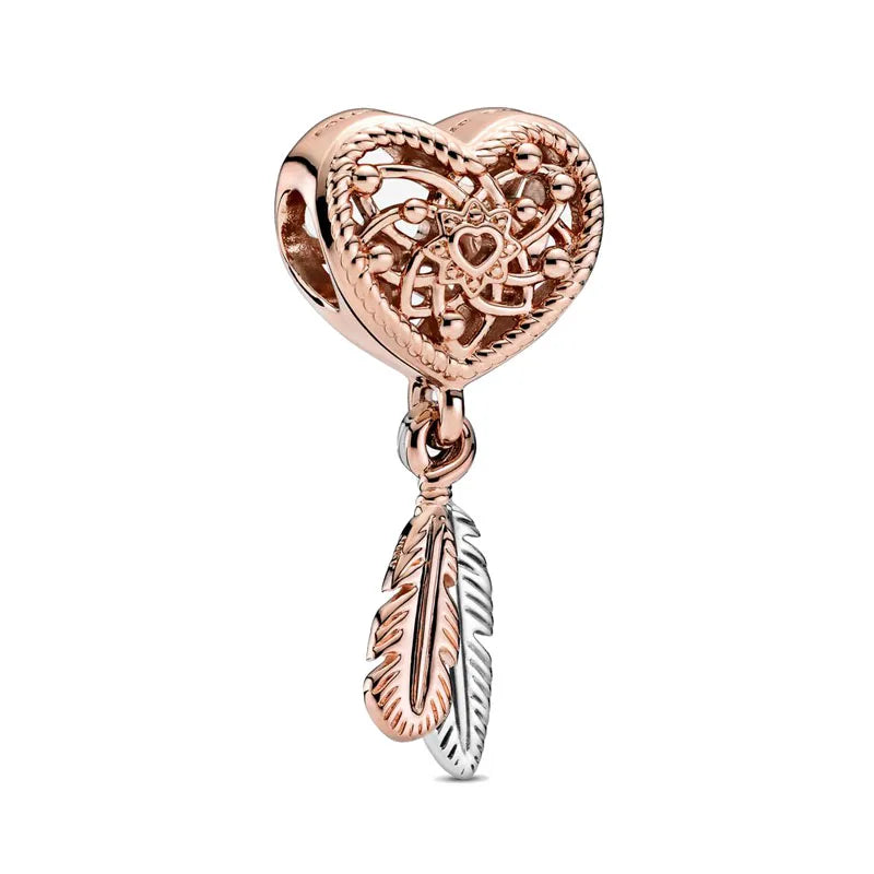 925 Sterling Silver Rose Gold Rabbit & Eiffel Tower Charm | Fit Original European Bracelet DIY Jewelry