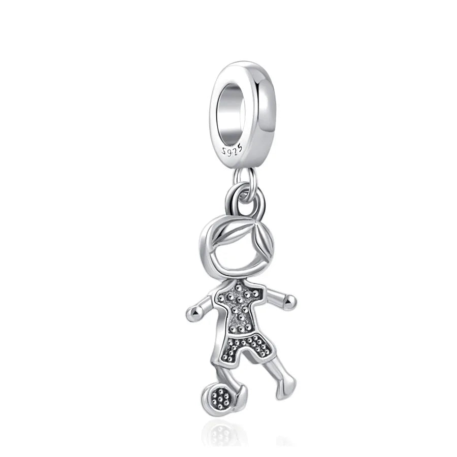 925 Sterling Silver Sports Charms – Football, Baseball, Tennis, Dumbbell Pendants Fit European Bracelets