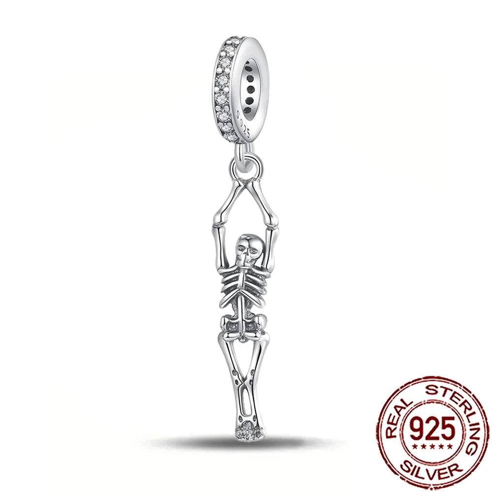 Gothic 925 Sterling Silver Grim Reaper Skull Charm Bead Fit Pandora Bracelet