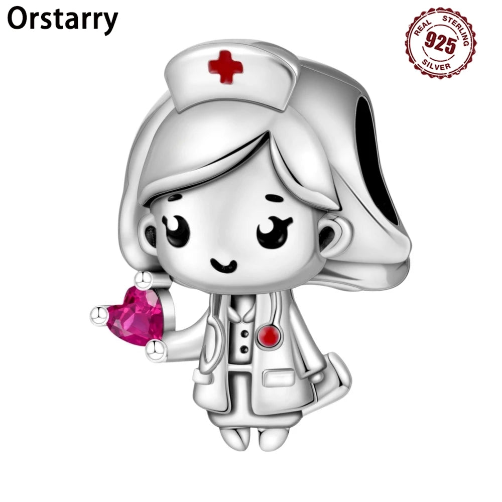 Orstarry 925 Sterling Silver Cartoon Nurse Charm Bead | Cute DIY Bracelet Jewelry Gift for Women