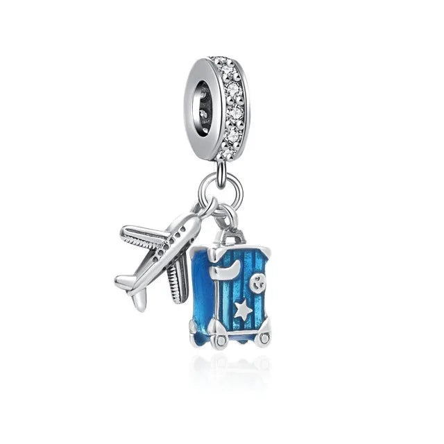 New 925 Sterling Silver Luggage, Airplane, Dog & First Aid Kit Charm Bead – Fits Original Pandora Bracelet, Women’s DIY Jewelry